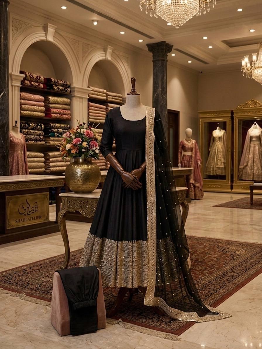 Black Coding Sequence Embroidery Anarkali Gown