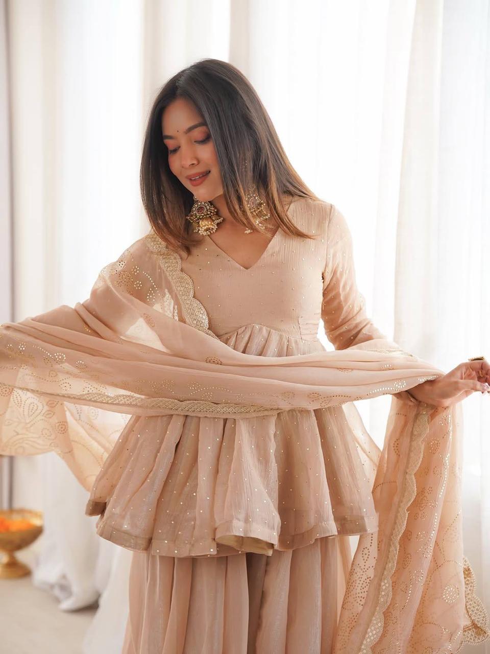 Tabby Organza with Mukaish Work