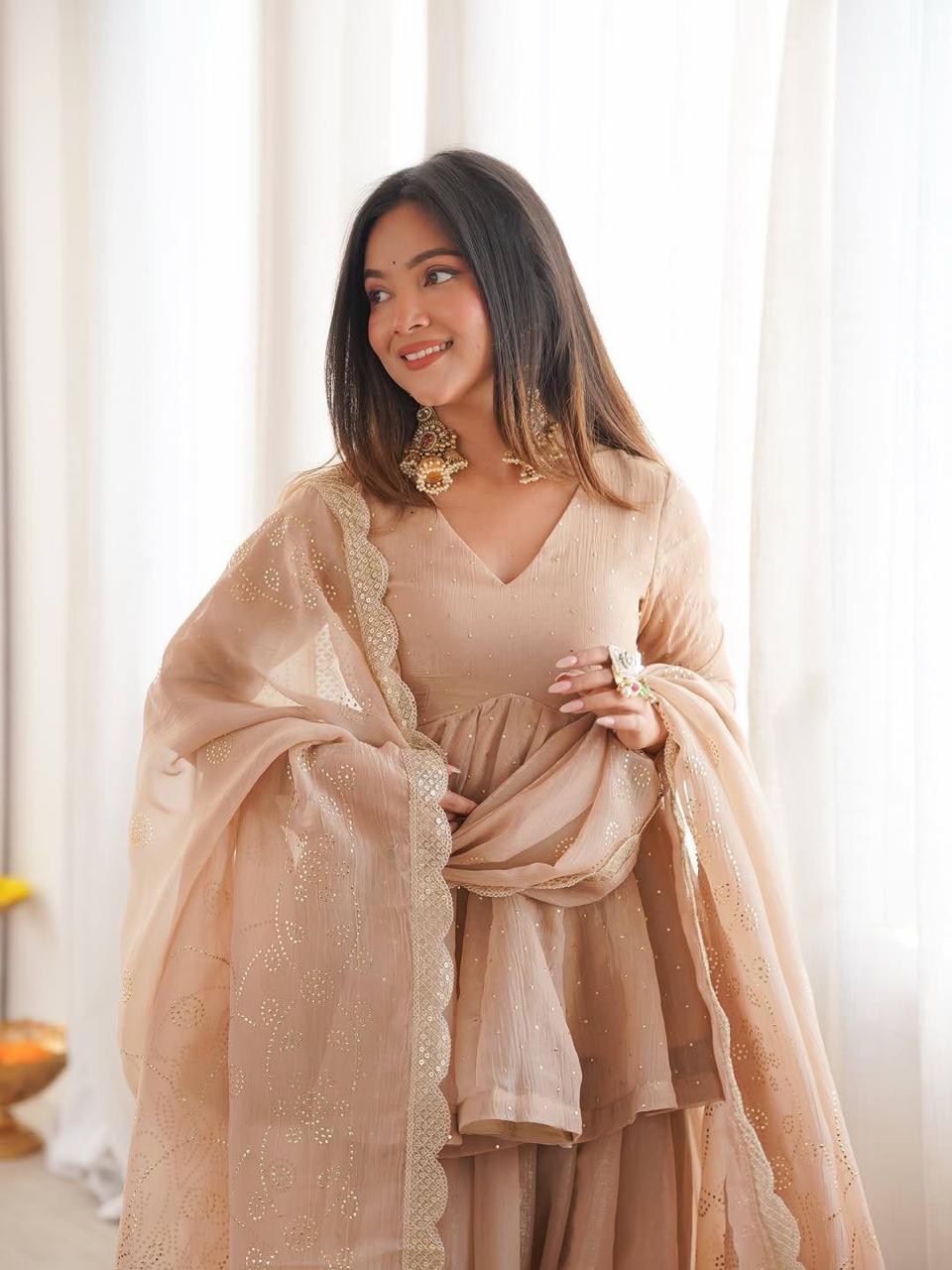 Tabby Organza with Mukaish Work