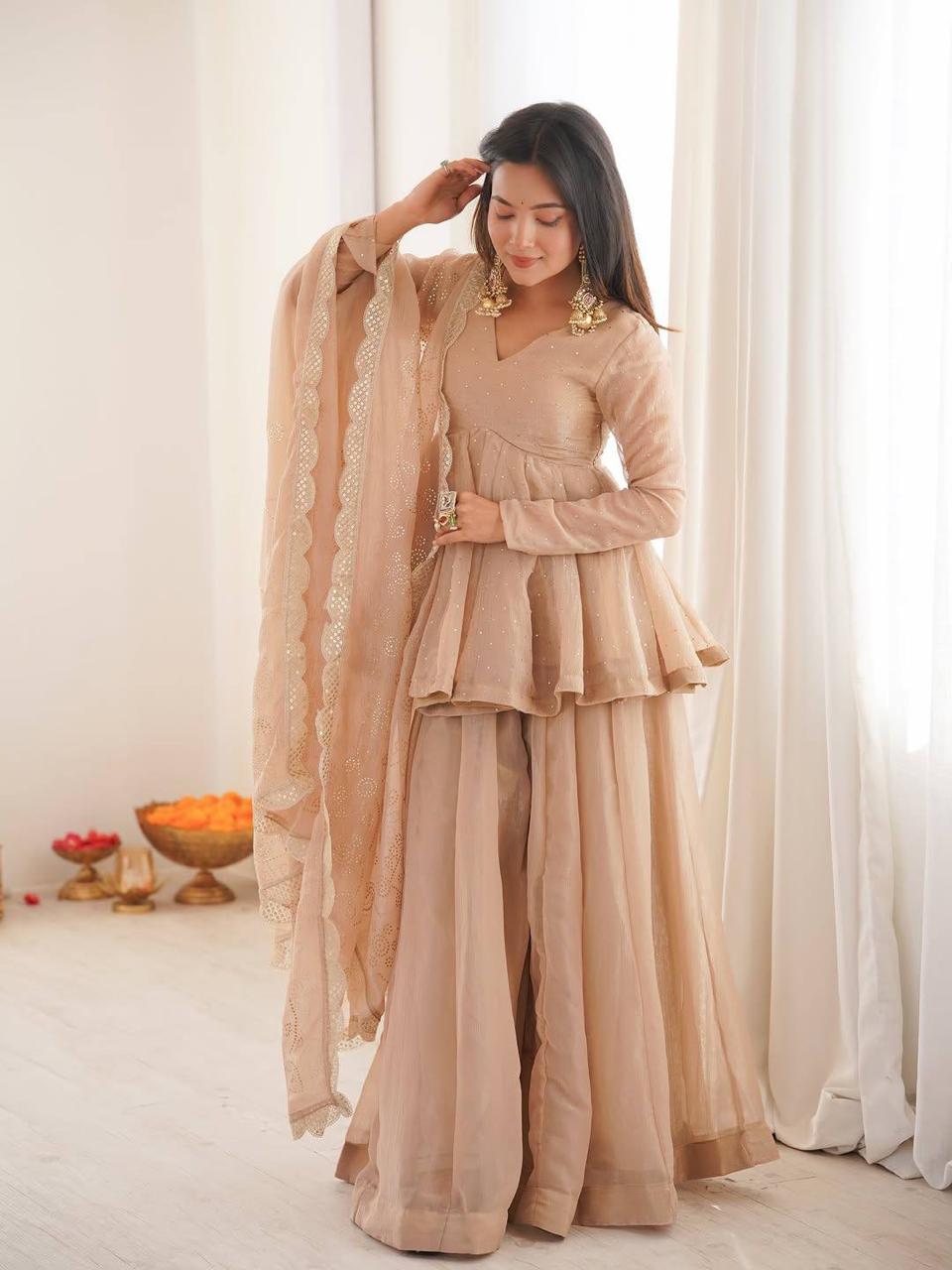 Tabby Organza with Mukaish Work
