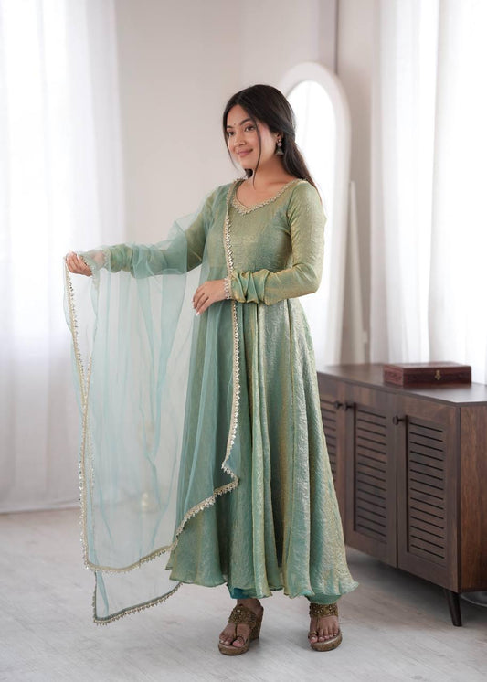 Mint Green Mirror Work Anarkali Suit Set
