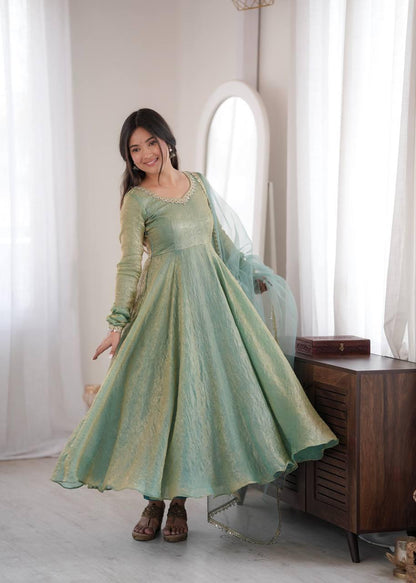 Mint Green Mirror Work Anarkali Suit Set