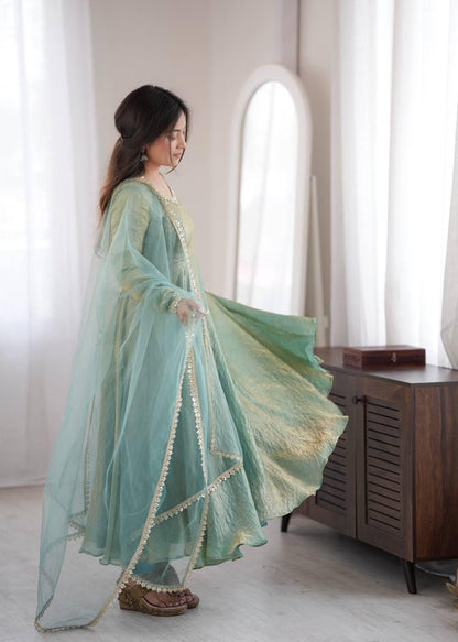 Mint Green Mirror Work Anarkali Suit Set