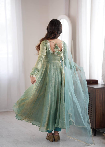 Mint Green Mirror Work Anarkali Suit Set
