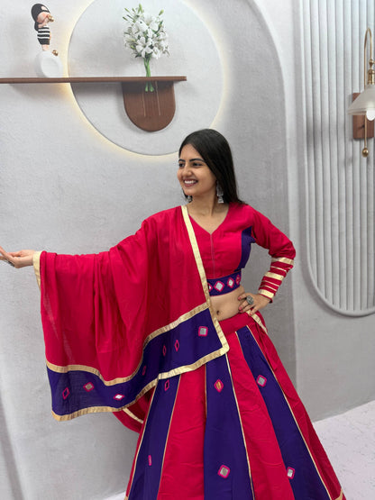 Pink & Blue Big Flair Mirror Work Navratri Lehenga Choli