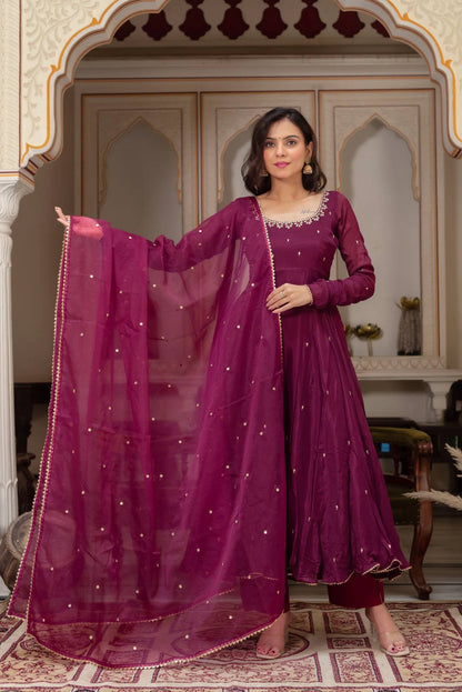 Rani Pink Heavy Fox Georgette Embroidered Ready to Wear Gown With Dupatta