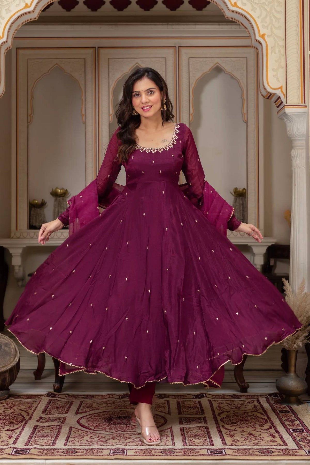 Rani Pink Heavy Fox Georgette Embroidered Ready to Wear Gown With Dupatta