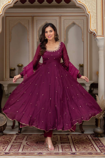 Rani Pink Heavy Fox Georgette Embroidered Ready to Wear Gown With Dupatta