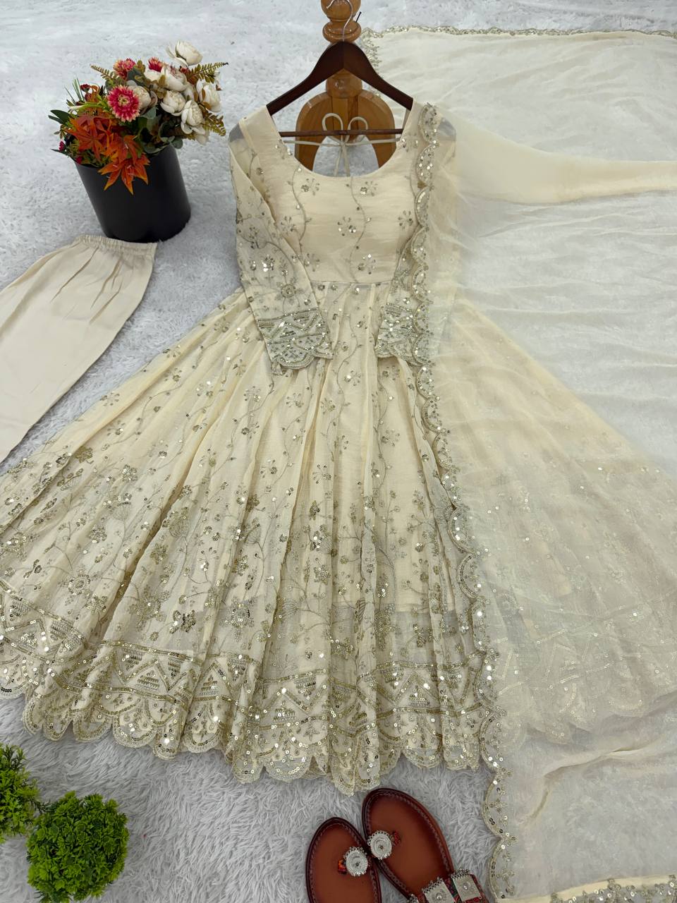 Sanskruti's Luxury Chinon Silk Elegant Anarkali Suit Set