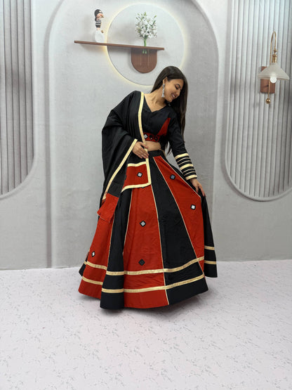 Black & Red Big Flair Mirror Work Navratri Lehenga Choli