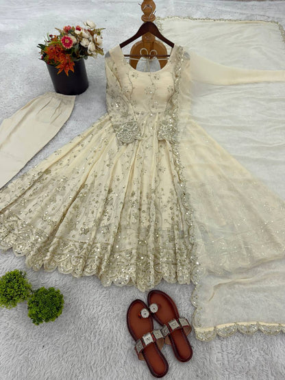 Sanskruti's Luxury Chinon Silk Elegant Anarkali Suit Set
