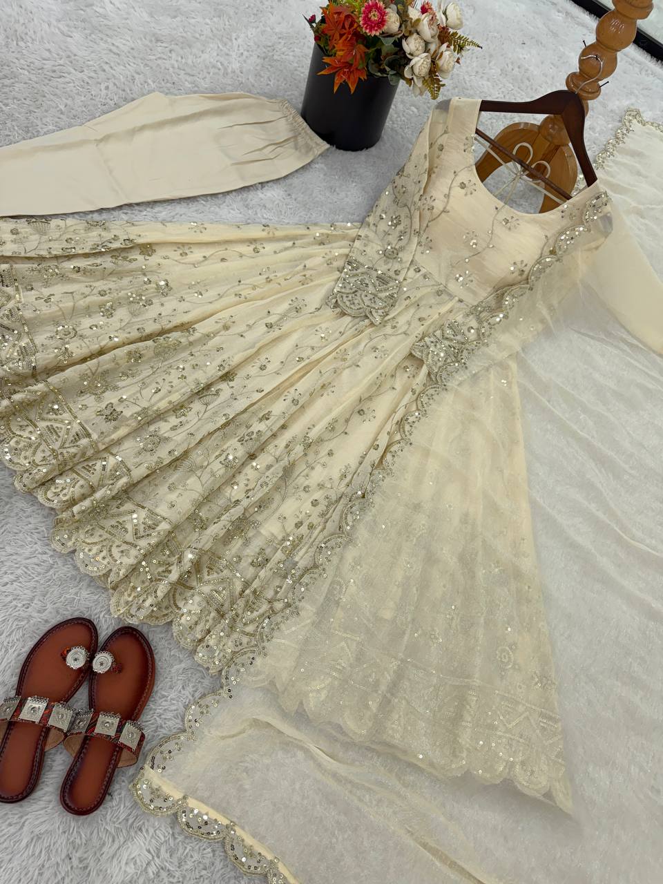Sanskruti's Luxury Chinon Silk Elegant Anarkali Suit Set