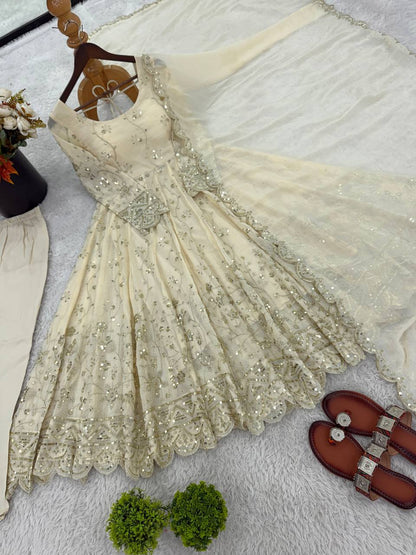 Sanskruti's Luxury Chinon Silk Elegant Anarkali Suit Set
