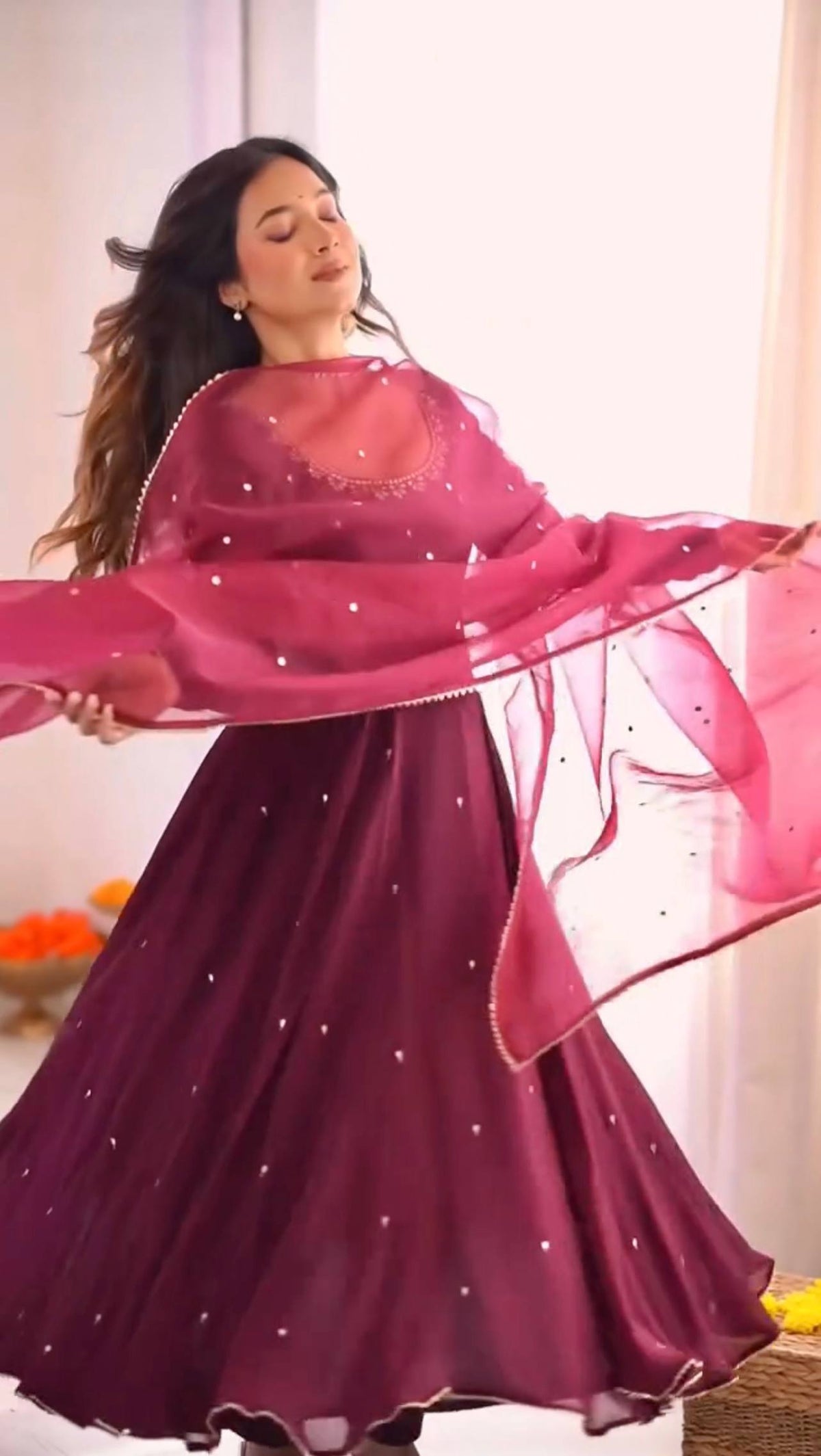 Rani Pink Heavy Fox Georgette Embroidered Ready to Wear Gown With Dupatta