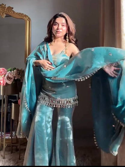 Reshma Premium Fendy Silk Mirror Work Plazo Suit Set
