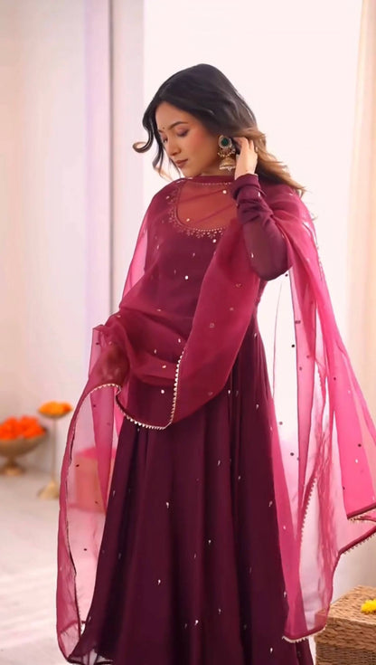 Rani Pink Heavy Fox Georgette Embroidered Ready to Wear Gown With Dupatta