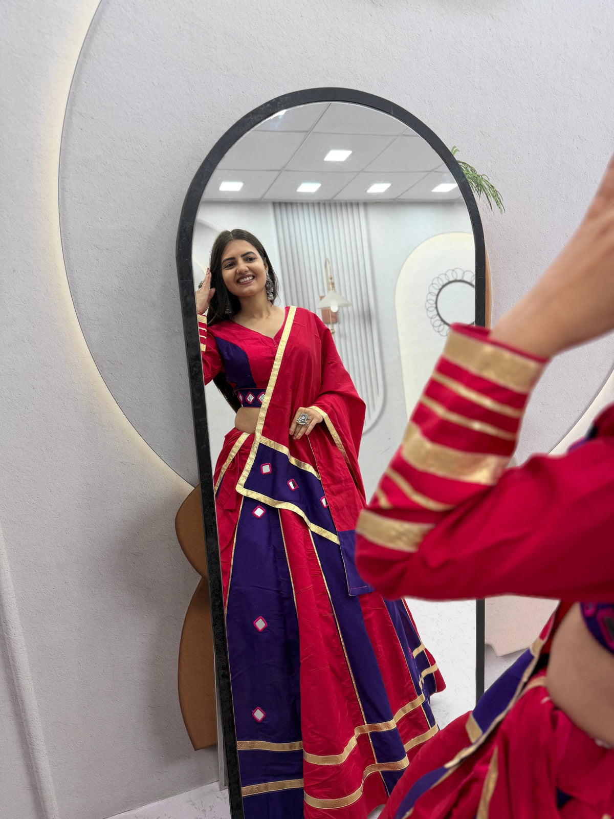 Pink & Blue Big Flair Mirror Work Navratri Lehenga Choli