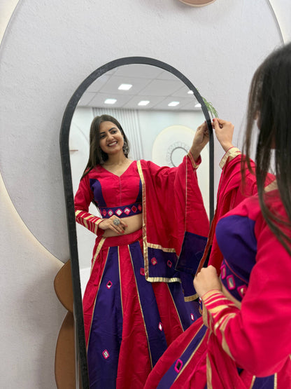 Pink & Blue Big Flair Mirror Work Navratri Lehenga Choli