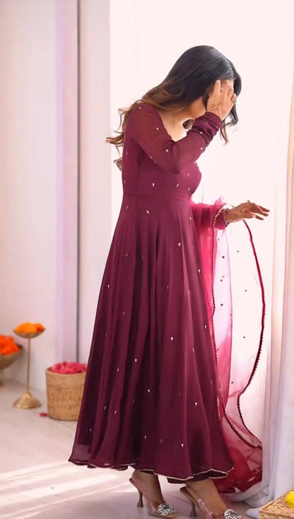 Rani Pink Heavy Fox Georgette Embroidered Ready to Wear Gown With Dupatta