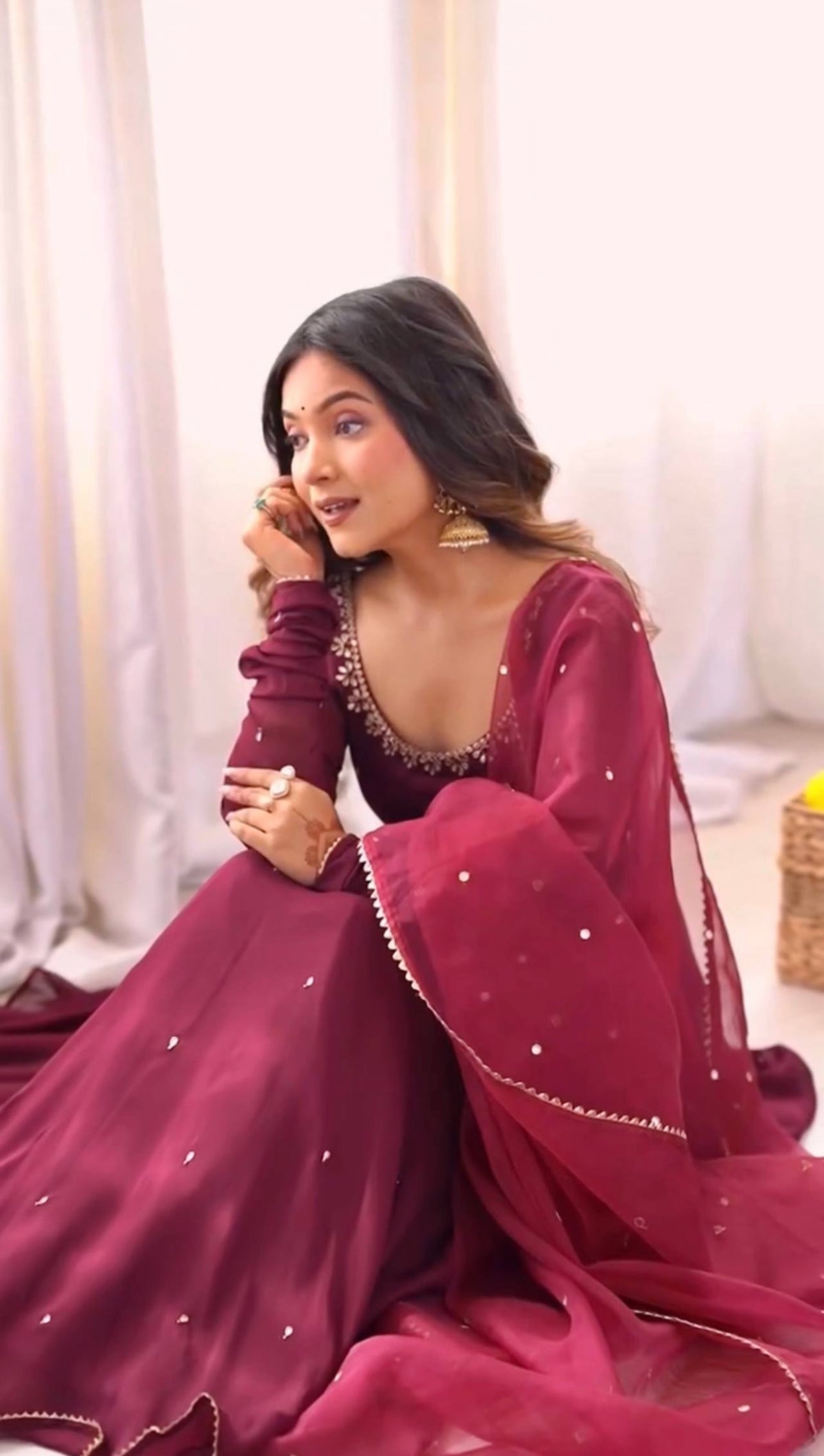Rani Pink Heavy Fox Georgette Embroidered Ready to Wear Gown With Dupatta