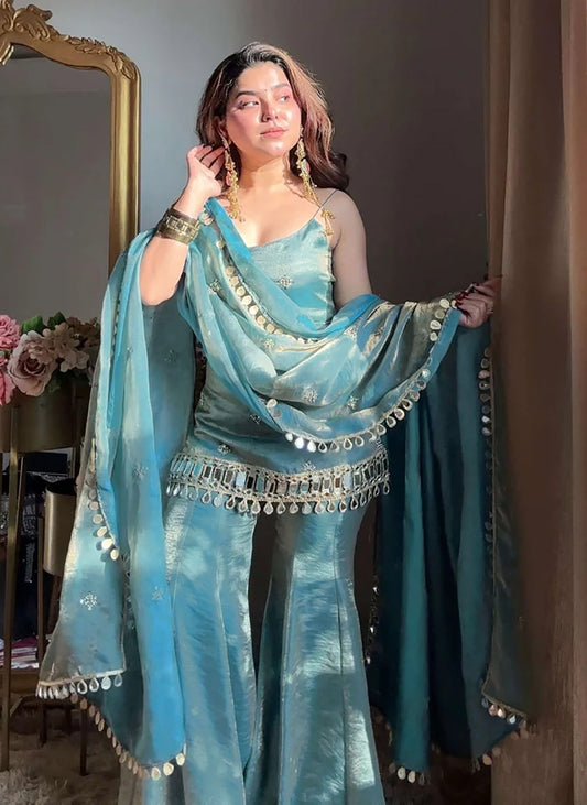 Reshma Premium Fendy Silk Mirror Work Plazo Suit Set