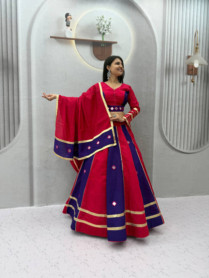 Pink & Blue Big Flair Mirror Work Navratri Lehenga Choli