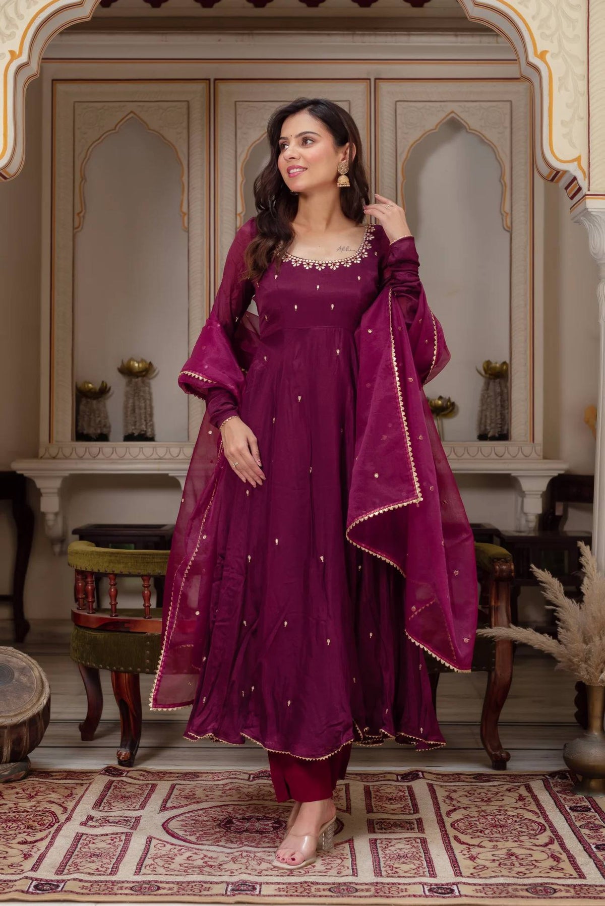 Rani Pink Heavy Fox Georgette Embroidered Ready to Wear Gown With Dupatta