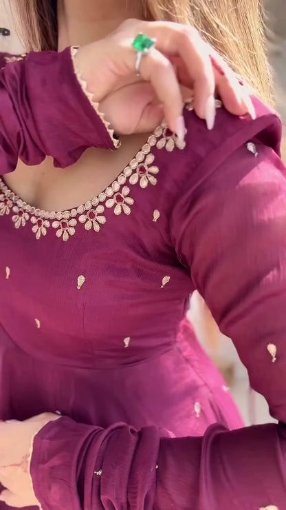Rani Pink Heavy Fox Georgette Embroidered Ready to Wear Gown With Dupatta