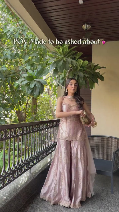 Blush Pink Embroidered Sharara Set with Handcrafted Detailing